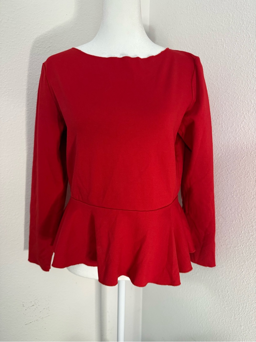 Jason Wu Red Long Sleeve Peplum Top Knit Blouse Size M